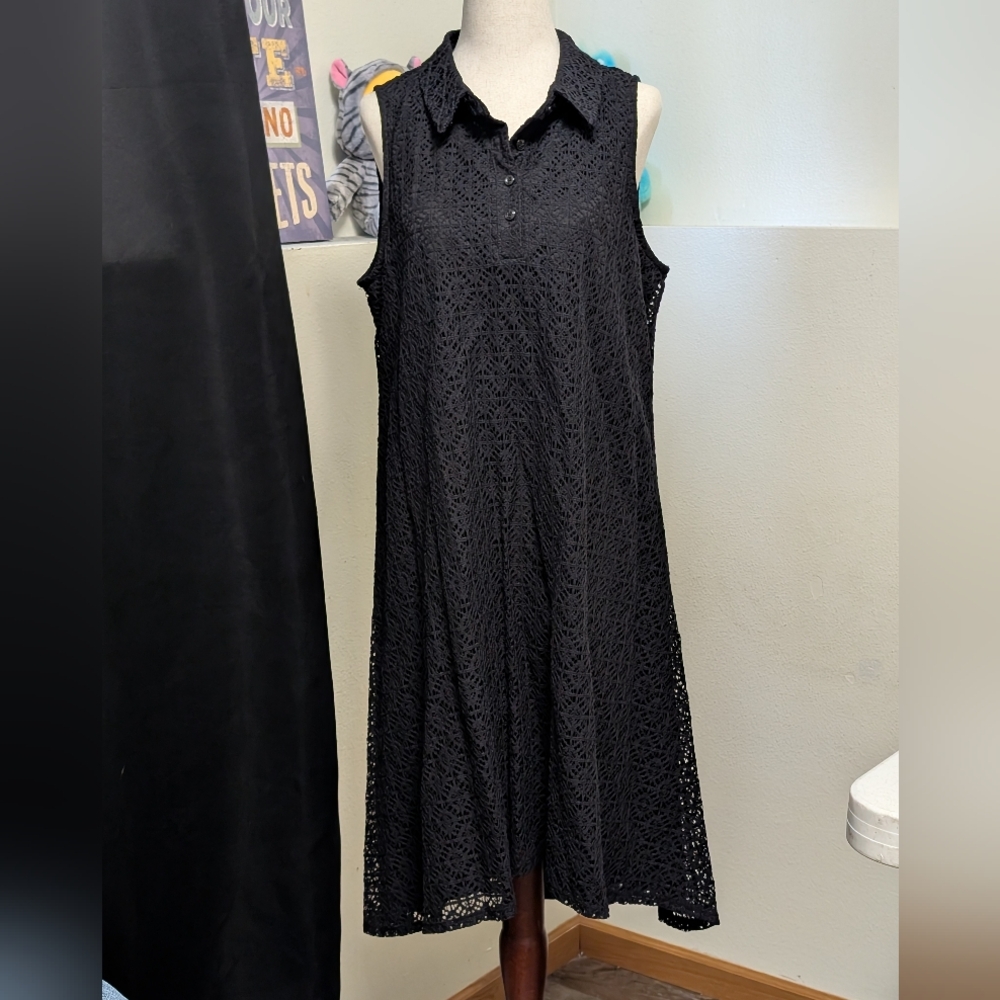 Dana Buchman Black Sleeveless Lace Midi Dress